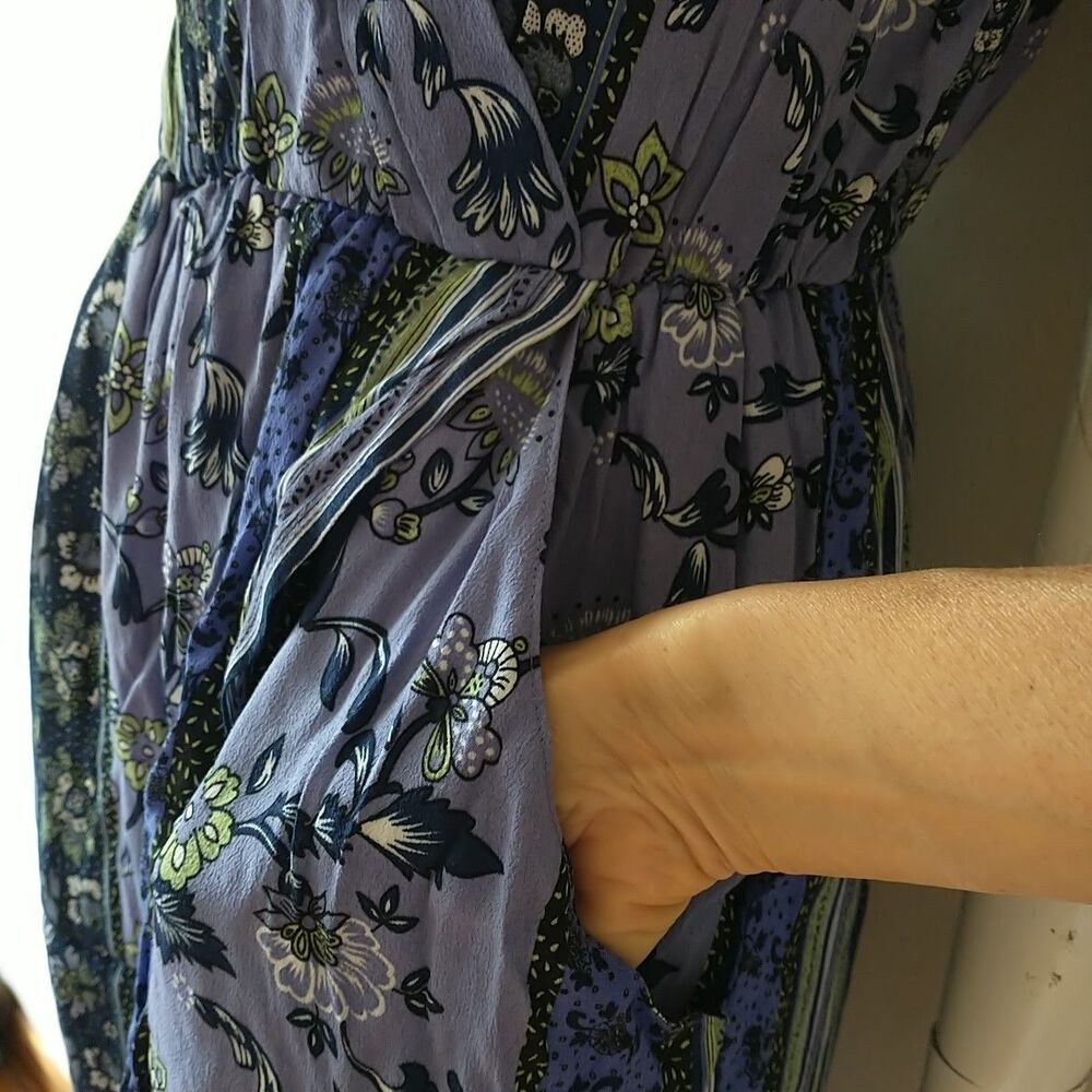 ASTR The Label Maxi Dress Women S Purple Floral Striped High Low Faux Wrap Lined - Picture 3 of 9